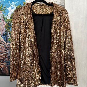 Gold Sequin Jacket Top Evening Dressy Size XL